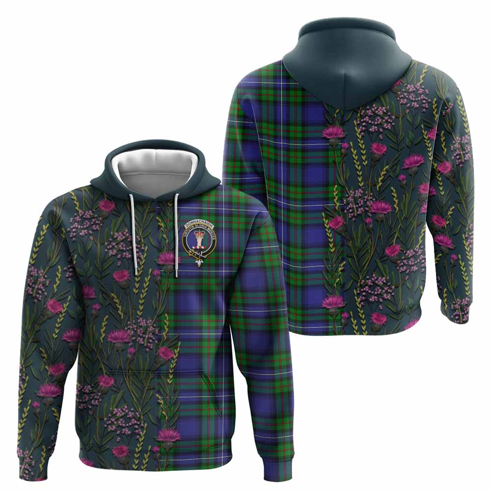 Donnachaidh Family Crest Tartan Hoodie Scottish Thistle Flower Pattern Half Style - Tartan Vibes Clothing