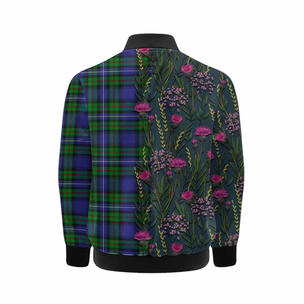 Donnachaidh Family Crest Tartan Kid Bomber Jacket Scottish Thistle Flower Pattern Half Style - Tartan Vibes Clothing