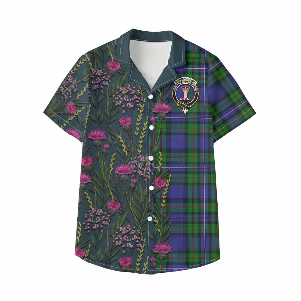 Donnachaidh Family Crest Tartan Kid Hawaiian Shirt Scottish Thistle Flower Pattern Half Style - Tartan Vibes Clothing