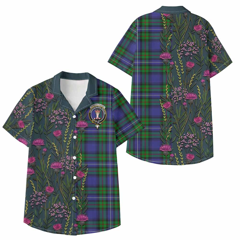 Donnachaidh Family Crest Tartan Kid Hawaiian Shirt Scottish Thistle Flower Pattern Half Style - Tartan Vibes Clothing