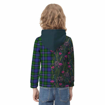Donnachaidh Family Crest Tartan Kid Hoodie Scottish Thistle Flower Pattern Half Style