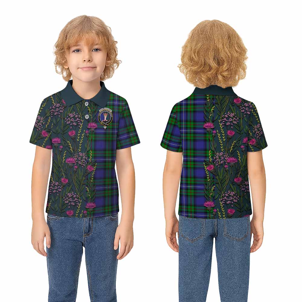 Donnachaidh Family Crest Tartan Kid Polo Shirt Scottish Thistle Flower Pattern Half Style - Tartan Vibes Clothing