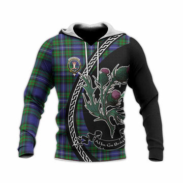 Donnachaidh Family Crest Tartan Knitted Hoodie Alba Thistle Inspired