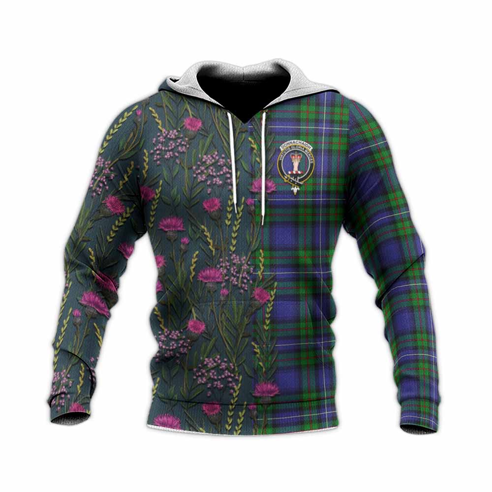 Donnachaidh Family Crest Tartan Knitted Hoodie Scottish Thistle Flower Pattern Half Style - Tartan Vibes Clothing