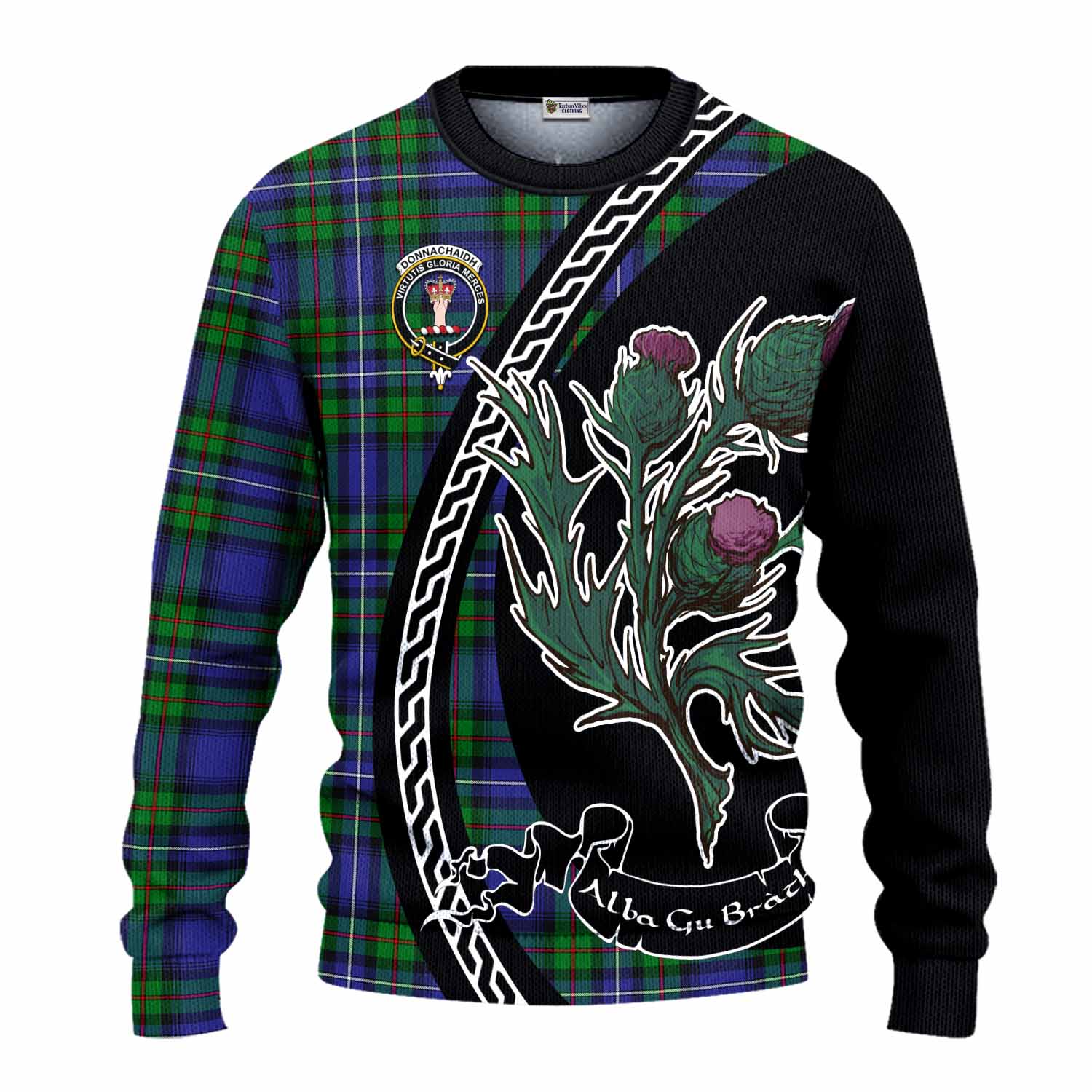 Donnachaidh Family Crest Tartan Knitted Sweater Alba Thistle Inspired - Tartan Vibes Clothing