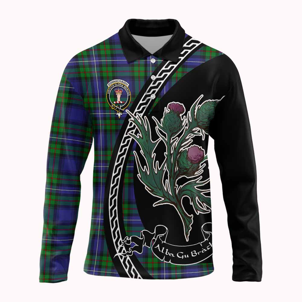 Donnachaidh Family Crest Tartan Long Sleeve Polo Shirt Alba Thistle Inspired - Tartan Vibes Clothing