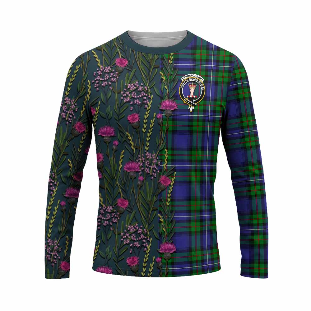 Donnachaidh Family Crest Tartan Long Sleeve T-Shirt Scottish Thistle Flower Pattern Half Style - Tartan Vibes Clothing
