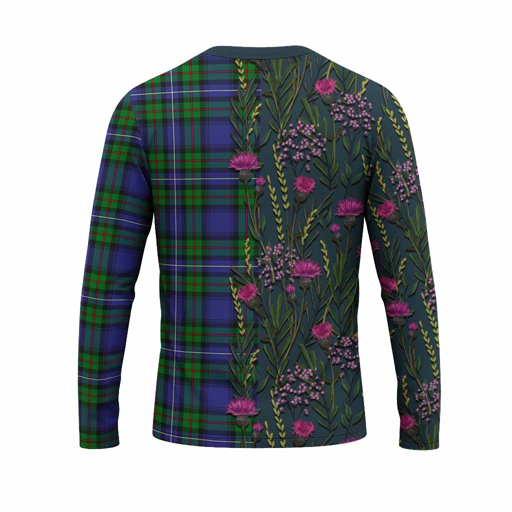 Donnachaidh Family Crest Tartan Long Sleeve T-Shirt Scottish Thistle Flower Pattern Half Style - Tartan Vibes Clothing