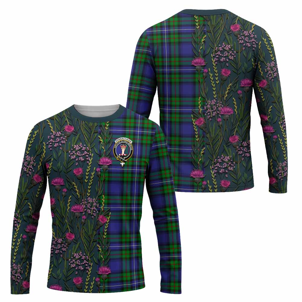 Donnachaidh Family Crest Tartan Long Sleeve T-Shirt Scottish Thistle Flower Pattern Half Style - Tartan Vibes Clothing
