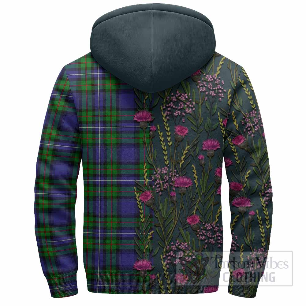 Donnachaidh Family Crest Tartan Sherpa Hoodie Scottish Thistle Flower Pattern Half Style - Tartan Vibes Clothing