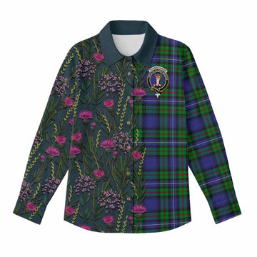 Donnachaidh Family Crest Tartan Women Casual Shirt Scottish Thistle Flower Pattern Half Style - Tartan Vibes Clothing