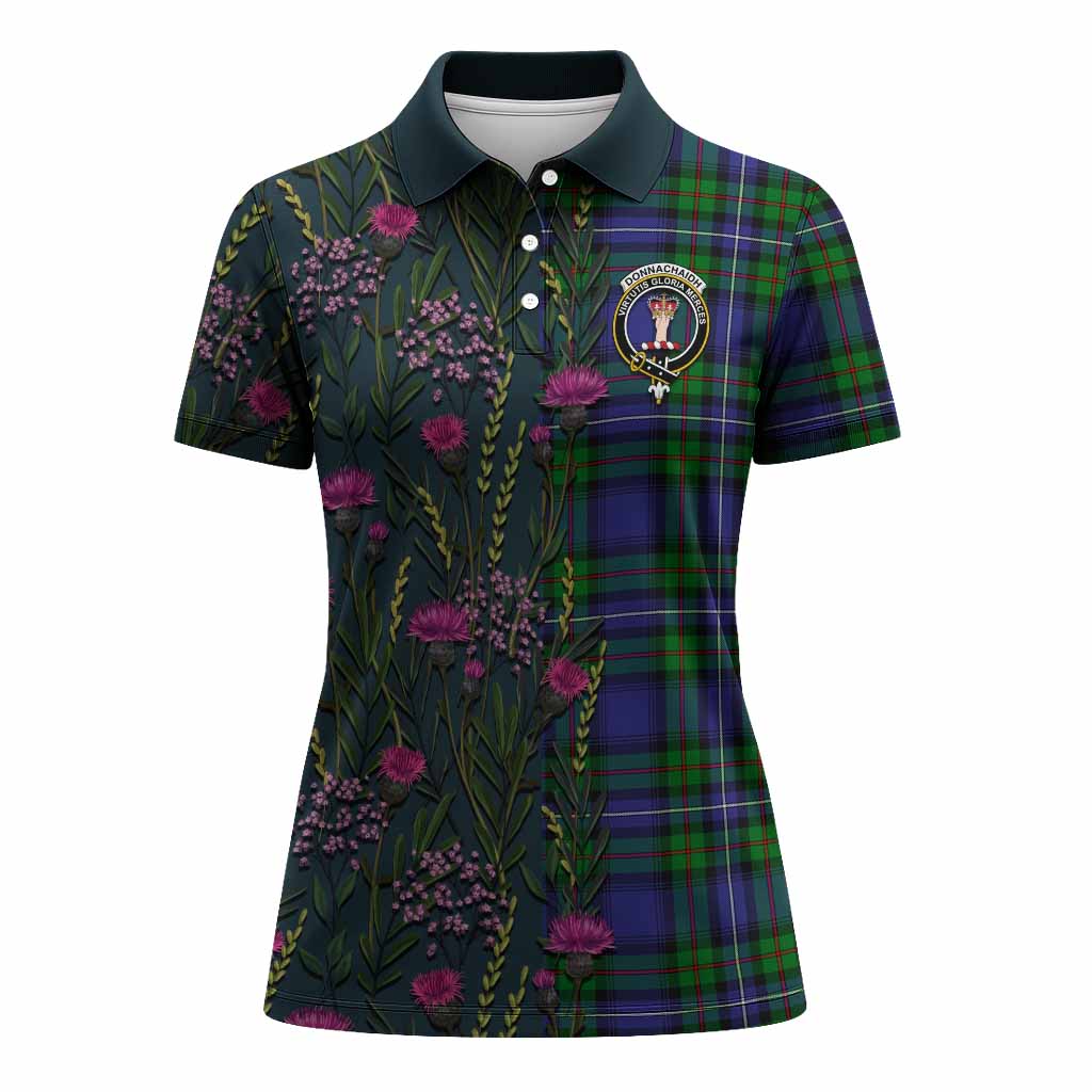 Donnachaidh Family Crest Tartan Women Polo Shirt Scottish Thistle Flower Pattern Half Style - Tartan Vibes Clothing