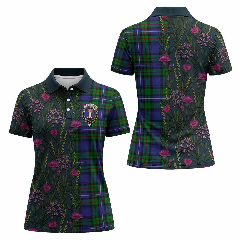 Donnachaidh Family Crest Tartan Women Polo Shirt Scottish Thistle Flower Pattern Half Style - Tartan Vibes Clothing