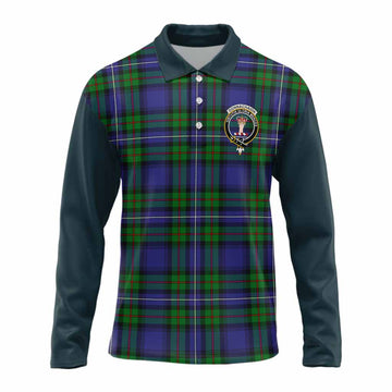 Donnachaidh Tartan Accent Long Sleeve Polo Shirt with Family Crest