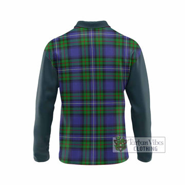 Donnachaidh Tartan Accent Long Sleeve Polo Shirt with Family Crest