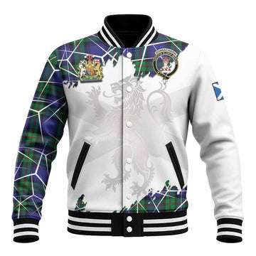 Donnachaidh Tartan Baseball Jacket with Family Crest and Lion Rampant Grunge Style