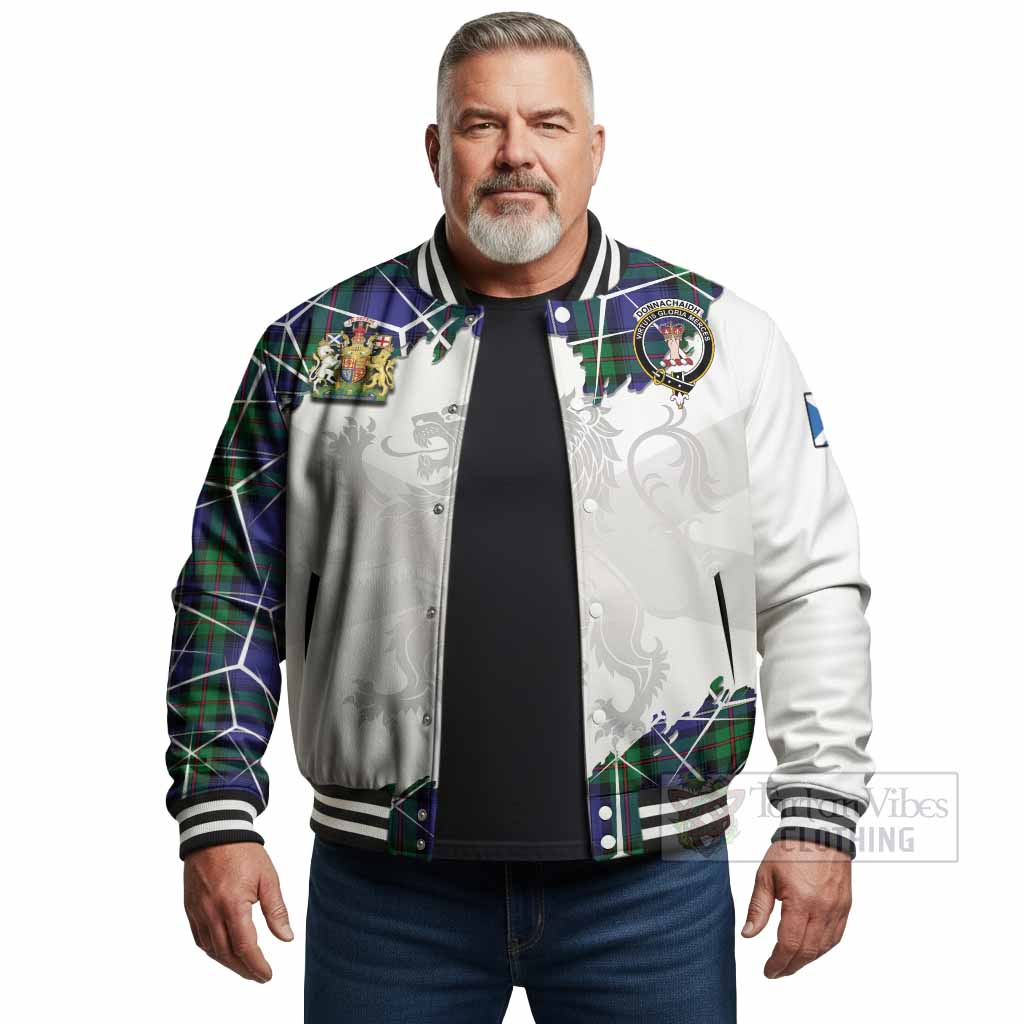 Donnachaidh Tartan Baseball Jacket with Family Crest and Lion Rampant Grunge Style