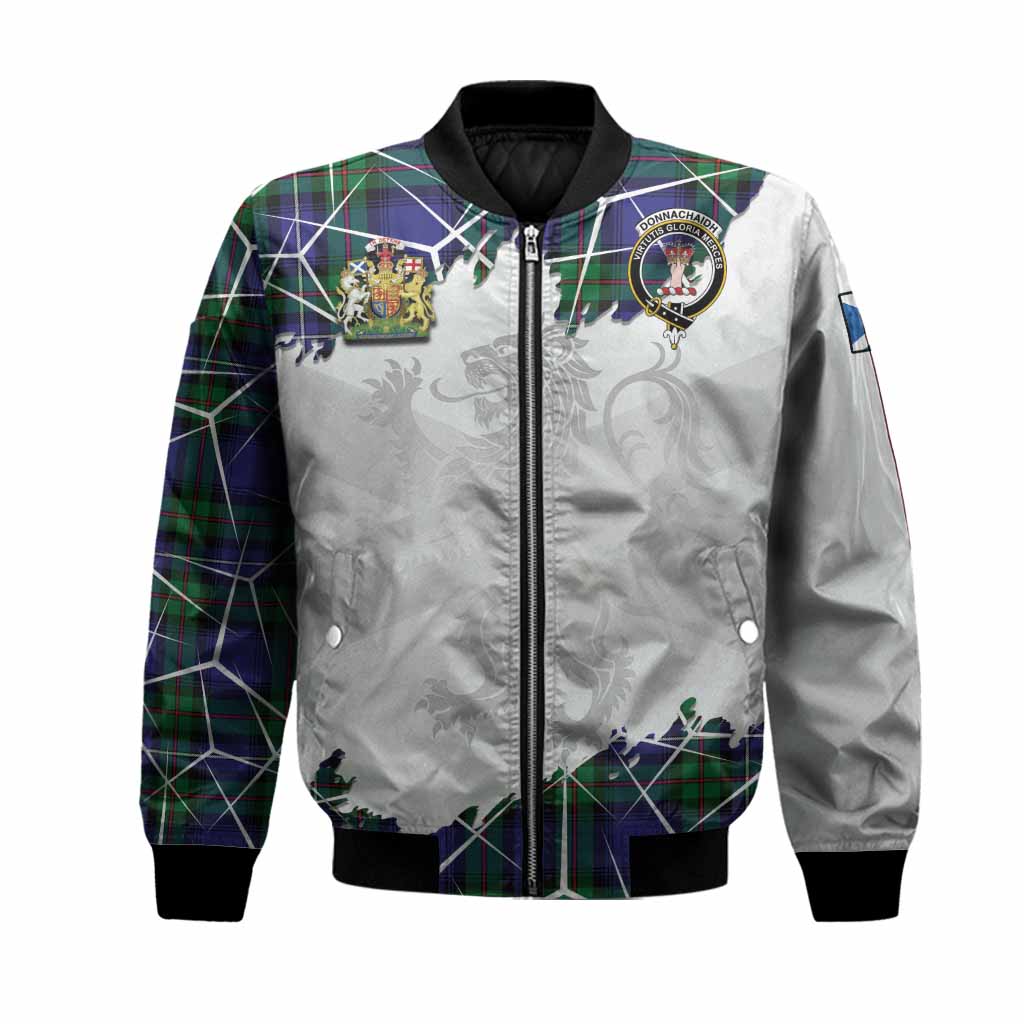 Donnachaidh Tartan Bomber Jacket with Family Crest and Lion Rampant Grunge Style