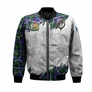 Donnachaidh Tartan Bomber Jacket with Family Crest and Lion Rampant Grunge Style