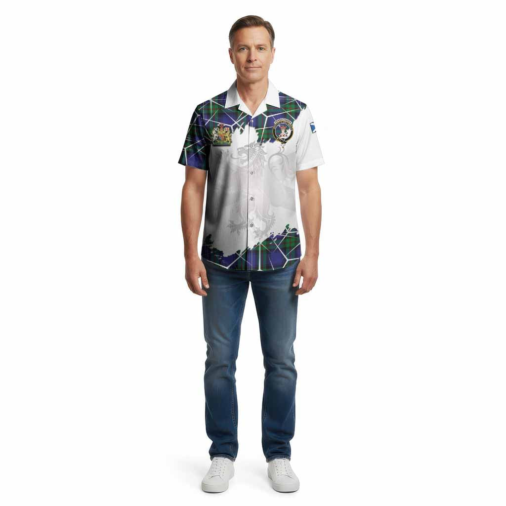 Donnachaidh Tartan Cotton Hawaiian Shirt with Family Crest and Lion Rampant Grunge Style