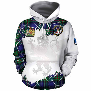 Donnachaidh Tartan Cotton Hoodie with Family Crest and Lion Rampant Grunge Style