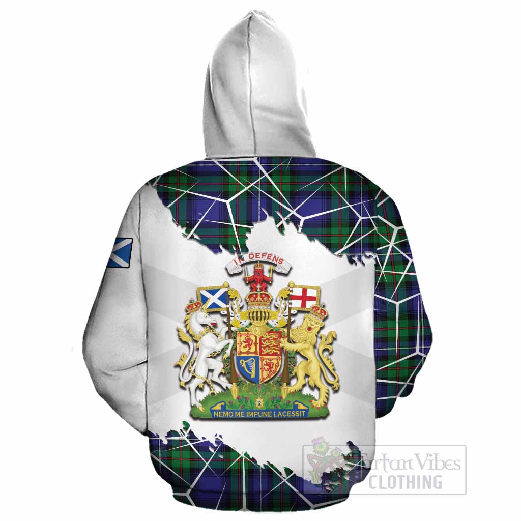 Donnachaidh Tartan Cotton Hoodie with Family Crest and Lion Rampant Grunge Style