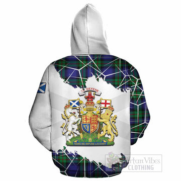 Donnachaidh Tartan Cotton Hoodie with Family Crest and Lion Rampant Grunge Style