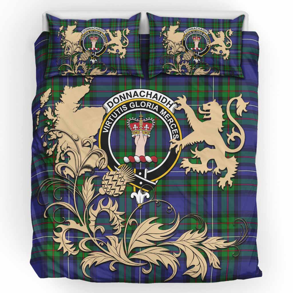 Donnachaidh Tartan Crest Bedding Set with Scottish Iconic Symbols 