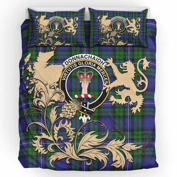 Donnachaidh Tartan Crest Bedding Set with Scottish Iconic Symbols 