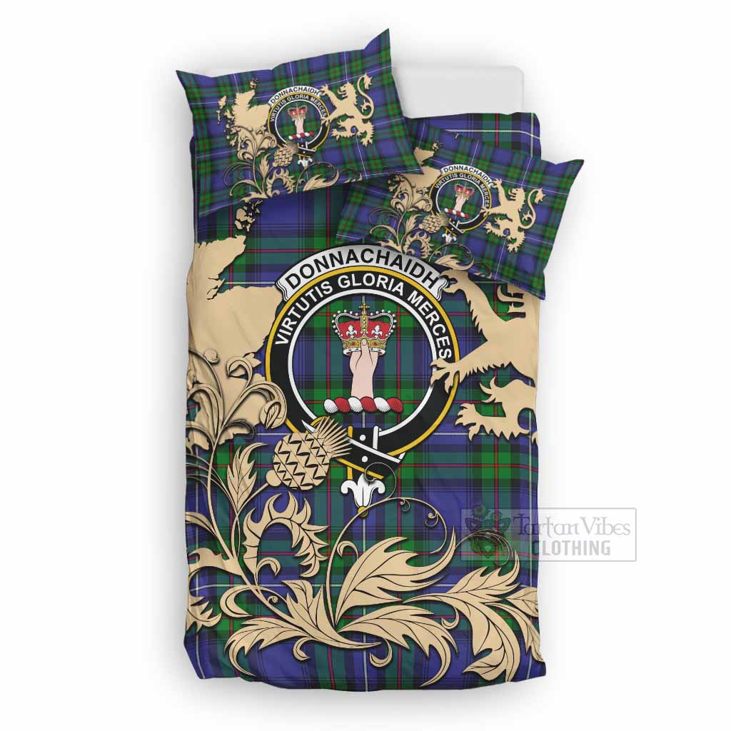 Donnachaidh Tartan Crest Bedding Set with Scottish Iconic Symbols 