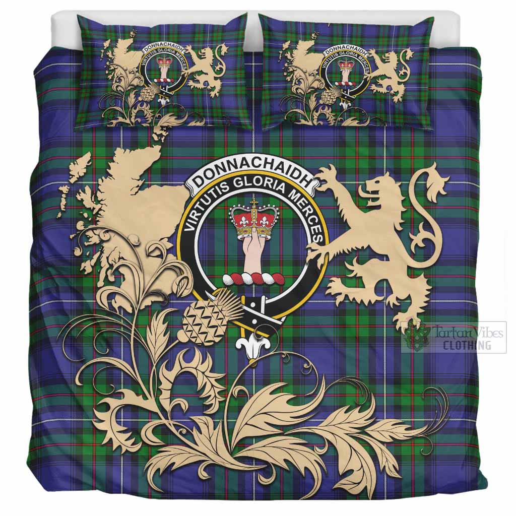Donnachaidh Tartan Crest Bedding Set with Scottish Iconic Symbols 