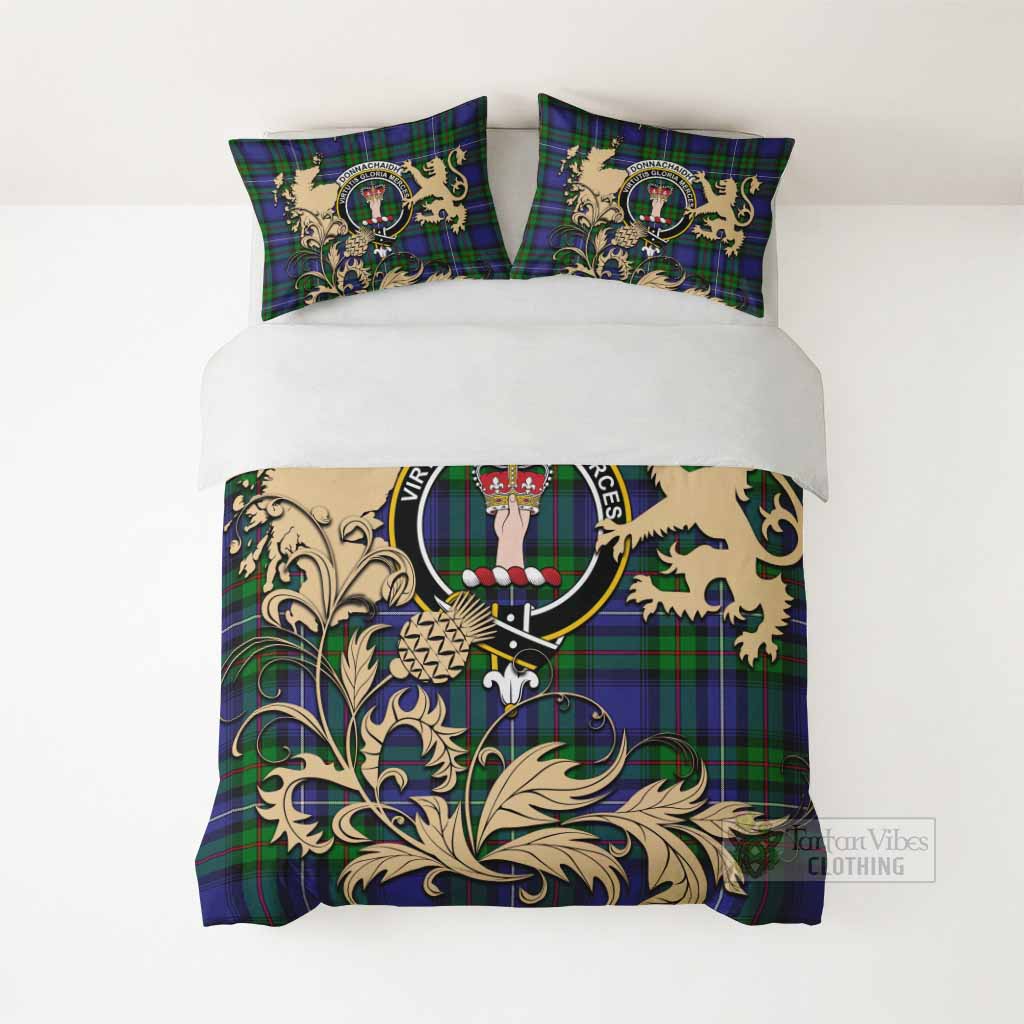Donnachaidh Tartan Crest Bedding Set with Scottish Iconic Symbols 