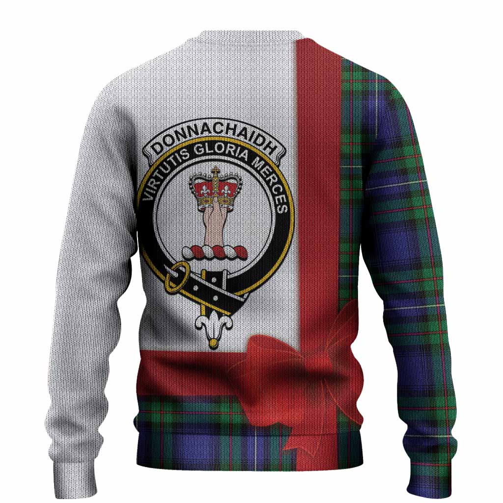 Donnachaidh Tartan Crest Christmas Christmas Ugly Sweater Highland Cow Bagpipes Coquette Bow Style