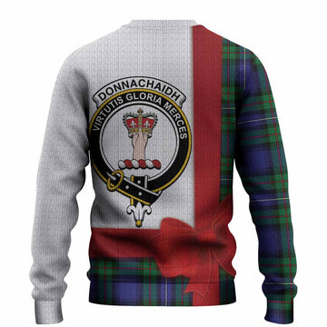 Donnachaidh Tartan Crest Christmas Christmas Ugly Sweater Highland Cow Bagpipes Coquette Bow Style