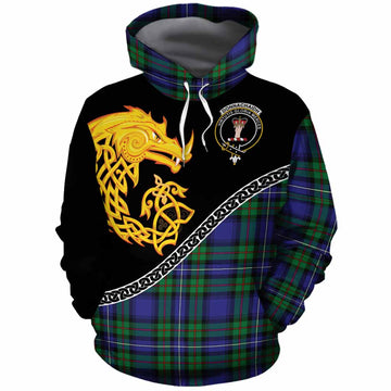 Donnachaidh Tartan Crest Cotton Hoodie Legendary Dragon Knot Half Style