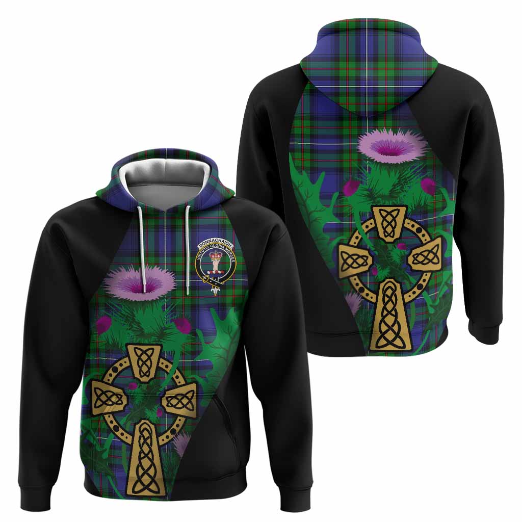 Donnachaidh Tartan Crest Hoodie Celtic Cross Thistle Flowers