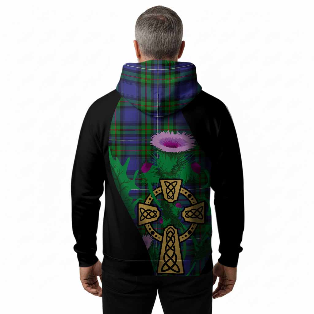 Donnachaidh Tartan Crest Hoodie Celtic Cross Thistle Flowers