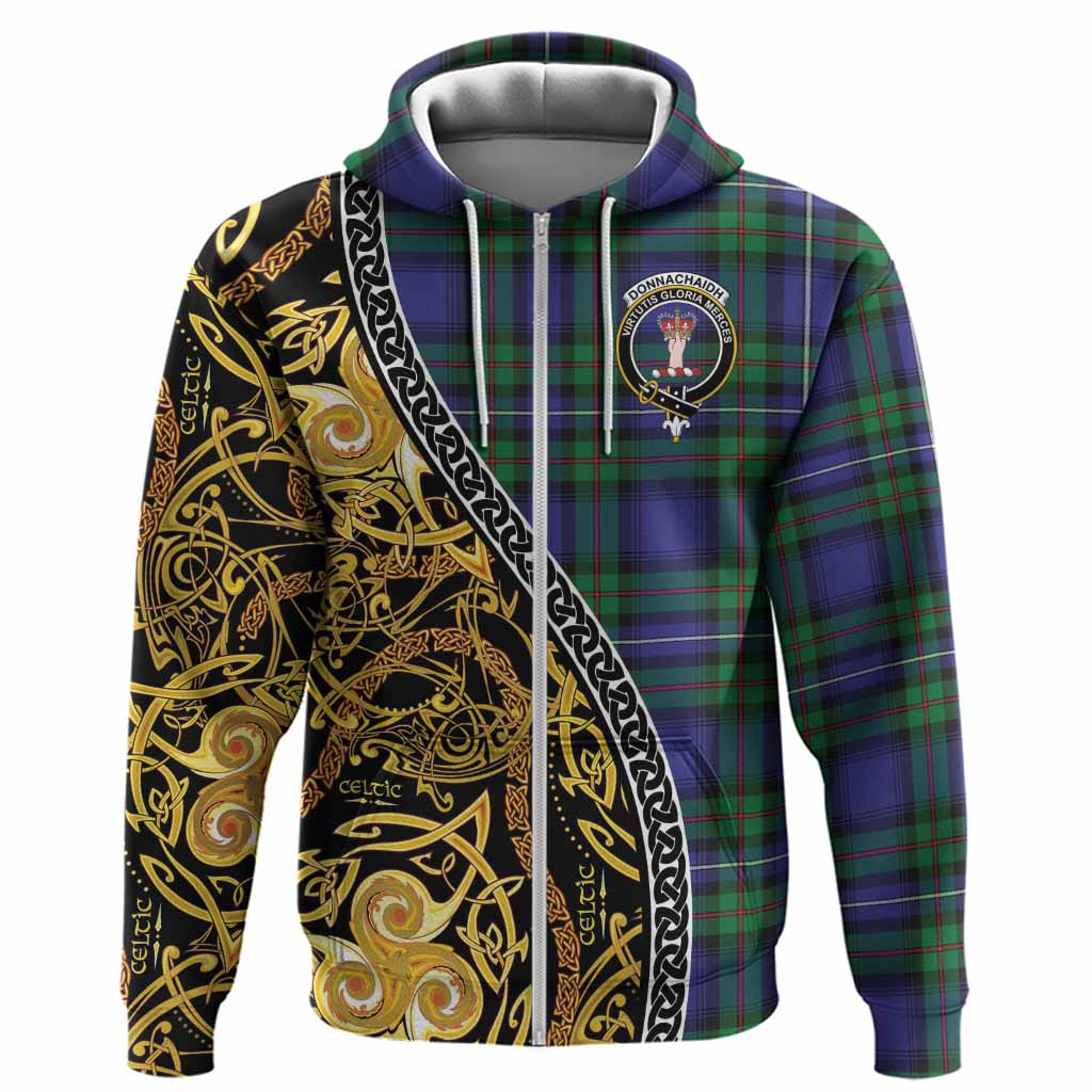 Donnachaidh Tartan Crest Hoodie Celtic Knot and Triple Trickle Spiral Symbols