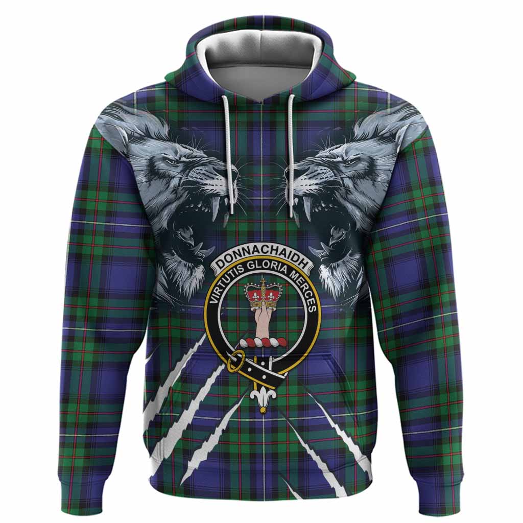 Donnachaidh Tartan Crest Hoodie Ferocious Lion Style