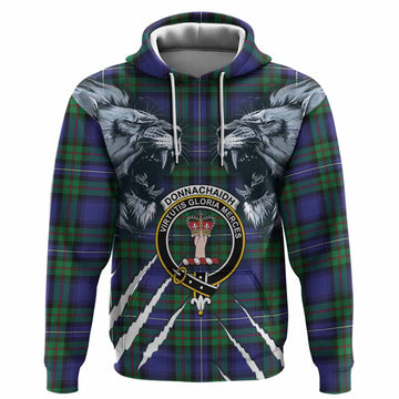 Donnachaidh Tartan Crest Hoodie Ferocious Lion Style