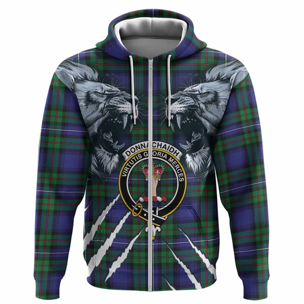 Donnachaidh Tartan Crest Hoodie Ferocious Lion Style
