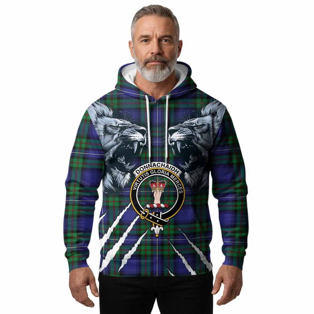 Donnachaidh Tartan Crest Hoodie Ferocious Lion Style
