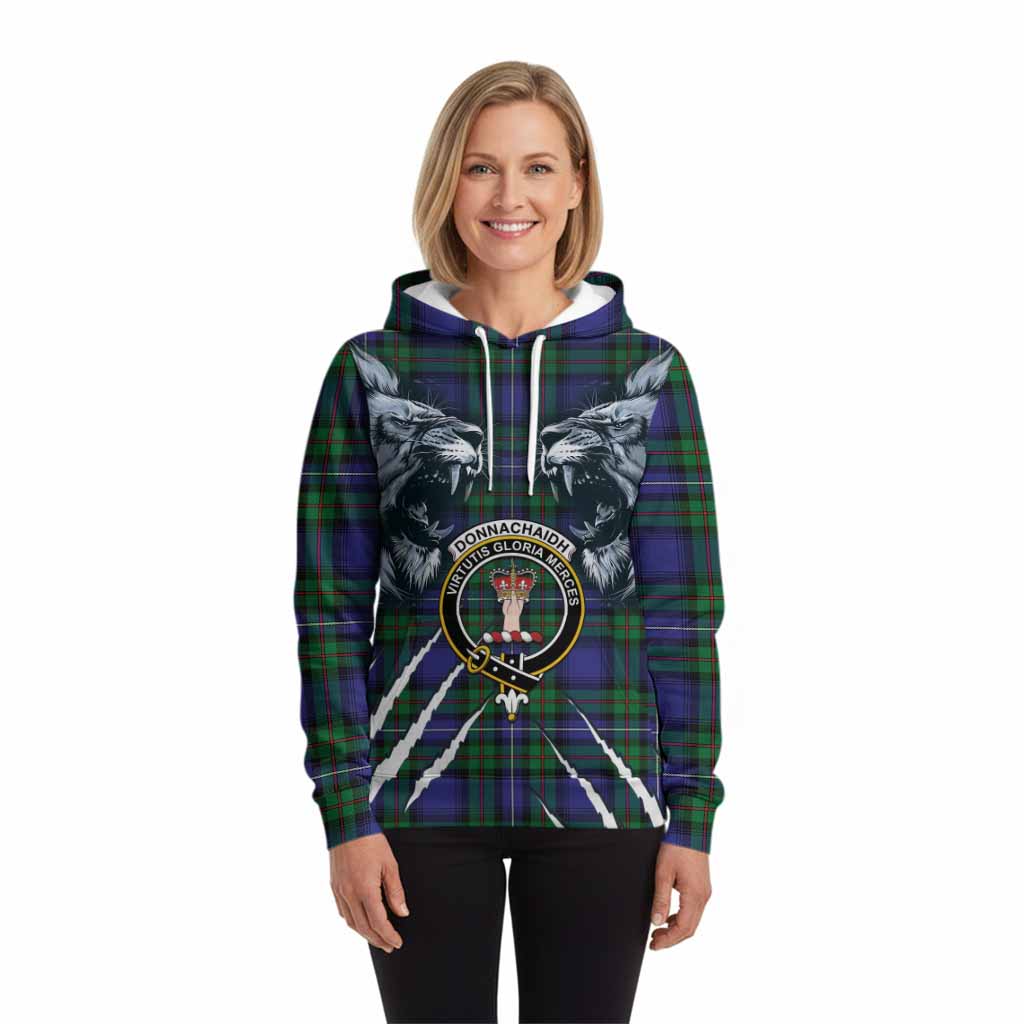 Donnachaidh Tartan Crest Hoodie Ferocious Lion Style