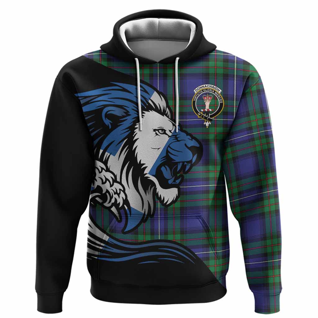 Donnachaidh Tartan Crest Hoodie Scottish Golden Lions Wave Flow