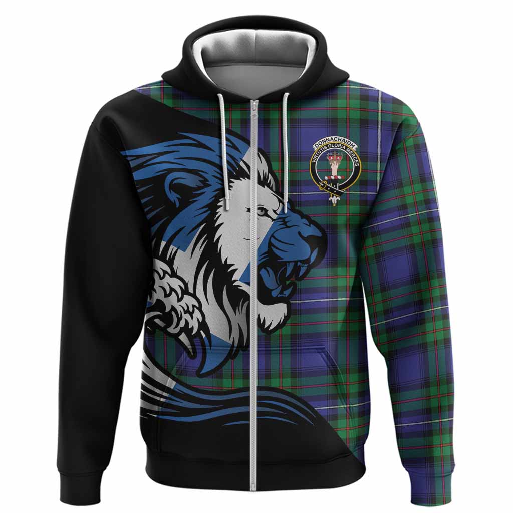 Donnachaidh Tartan Crest Hoodie Scottish Golden Lions Wave Flow