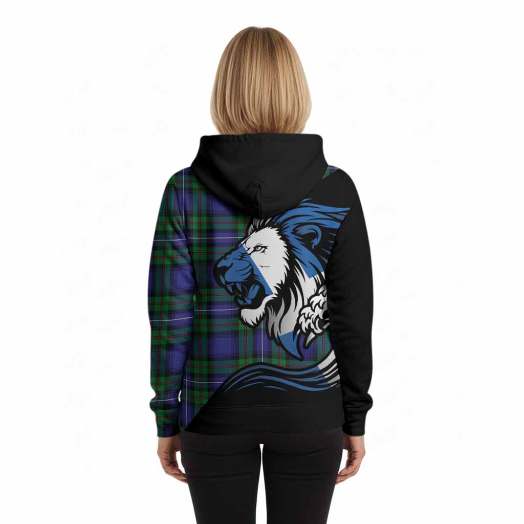 Donnachaidh Tartan Crest Hoodie Scottish Golden Lions Wave Flow