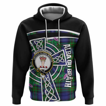 Donnachaidh Tartan Crest Hoodie Scottish Thistle Celtic Cross Alba Gu Brath