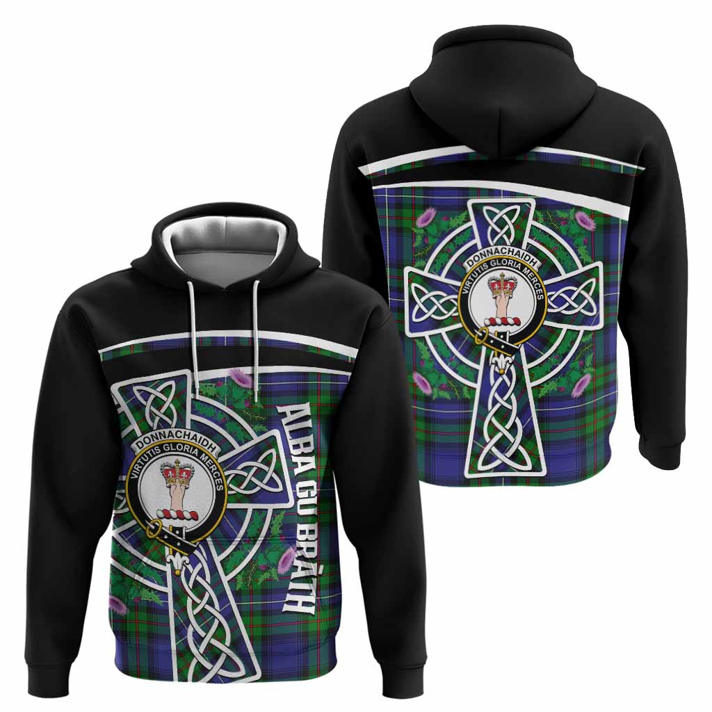 Donnachaidh Tartan Crest Hoodie Scottish Thistle Celtic Cross Alba Gu Brath