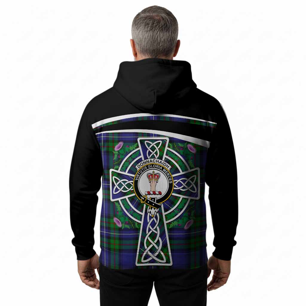 Donnachaidh Tartan Crest Hoodie Scottish Thistle Celtic Cross Alba Gu Brath