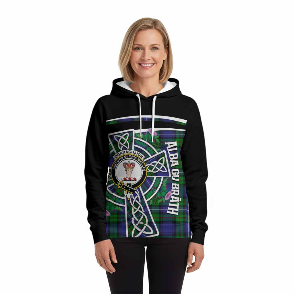 Donnachaidh Tartan Crest Hoodie Scottish Thistle Celtic Cross Alba Gu Brath